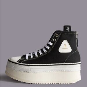 R13 Black and White High-Top Platform Sneakers